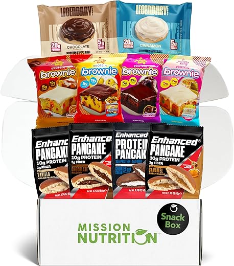 Mission Nutrition - Caixa de Lanches Variados (10 Unidades) – Brownies de Proteína Prime Bites, Rolinhos Doces de Proteína Legendary, Panquecas de Proteína Aperfeiçoadas – Alto Teor de Proteína, Baixo Açúcar, Baixo Carboidrato