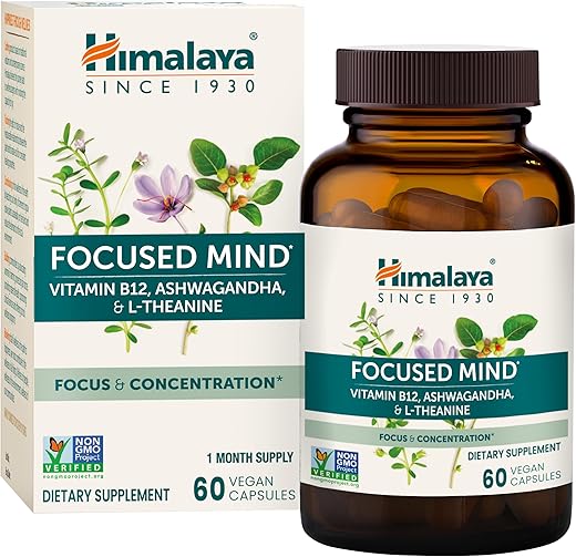 Focused Mind com Ashwagandha e Bacopa – Melhore sua Concentração e Foco Mental | 60 cápsulas | 100% Natural - Himalaya