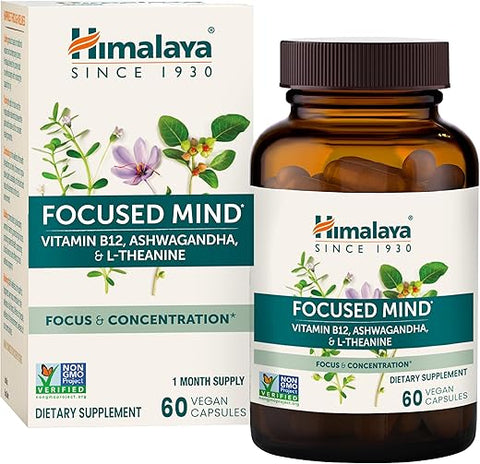 Focused Mind com Ashwagandha e Bacopa – Melhore sua Concentração e Foco Mental | 60 cápsulas | 100% Natural - Himalaya