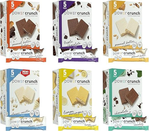 Barras de Wafer de Proteína, Pack Sortido com 6 Sabores – 30 Barras de 40g. Snacks de Alta Proteína com Sabor Delicioso - Power Crunch