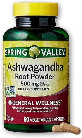 FUSION SHOP STORE Smart choices,meaningful life! - Ashwagandha Spring Valley – Cápsulas de Raiz em Pó 500mg (Embalagem de 1), Loja Fusion Shop Boxed