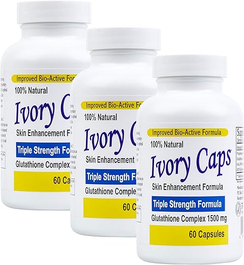 Ivory Caps - Complexo Clareador de Pele Glutationa 1500 Potência Máxima (3-Pack) – 1500mg – 90 Cápsulas