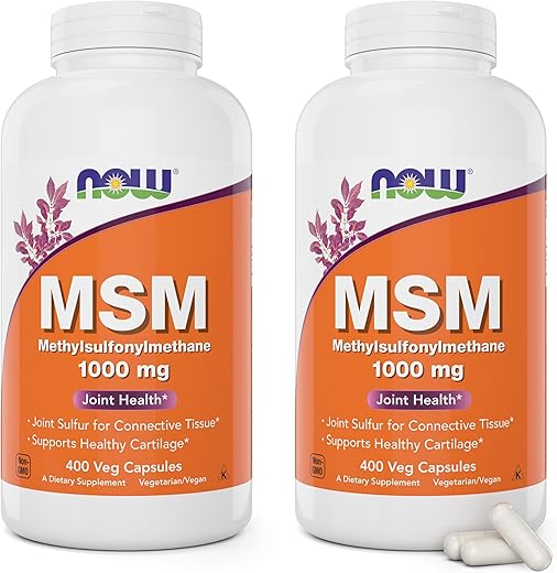 NOW Foods - Now MSM 1000mg, 400 Cápsulas Vegetais (Pacote com 2) Methyl-Sulphonyl-Methane, Fabricado nos EUA, Suplemento de Enxofre, Saúde das Articulações, Não-OGM, Amigável para Veganos/Vegetarianos