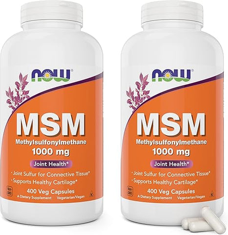 NOW Foods - Now MSM 1000mg, 400 Cápsulas Vegetais (Pacote com 2) Methyl-Sulphonyl-Methane, Fabricado nos EUA, Suplemento de Enxofre, Saúde das Articulações, Não-OGM, Amigável para Veganos/Vegetarianos