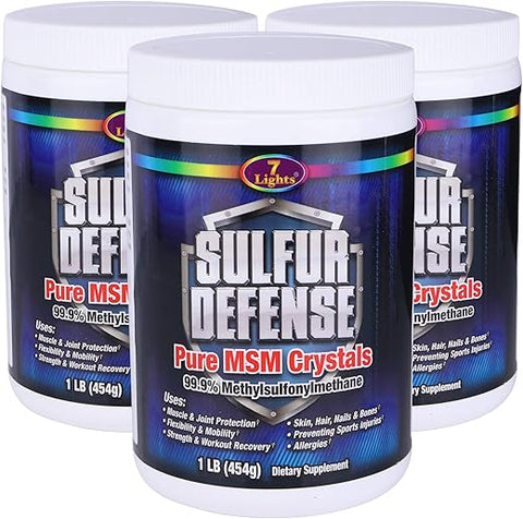 7 Lights - Sulfur Defense Opti-MSM Pó 99,9% Puro MSM – Cristais de Metilsulfonilmetano Orgânico – Vegano, não-OGM, Sem Glúten – Suporte ao Sistema Imunológico, Promove a Saúde
