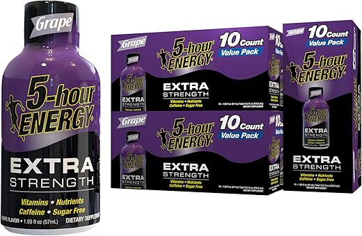 5-hour ENERGY - 5-Hour ENERGY Shots Extra Strength Sabor Uva – 30 Unidades | Energético de Ação Rápida