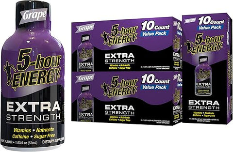 5-hour ENERGY - 5-Hour ENERGY Shots Extra Strength Sabor Uva – 30 Unidades | Energético de Ação Rápida