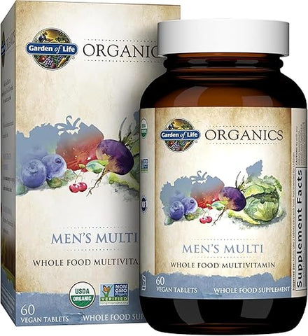 Organics Multivitamínico para Homens, 60 Comprimidos, Vitaminas e Minerais Veganos para a Saúde e Bem-Estar Masculino, Certificado Orgânico Multi Masculino Vegano - Garden of Life