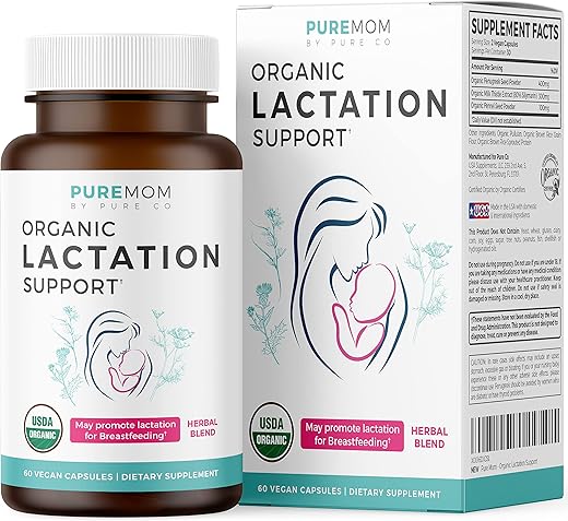 PURE CO - Suplemento Orgânico USDA para Lactação – Aumente a Produção de Leite com Suporte Herbal para Amamentação – Auxílio para Mães – Orgânico: Semente de Feno-Grego, Funcho