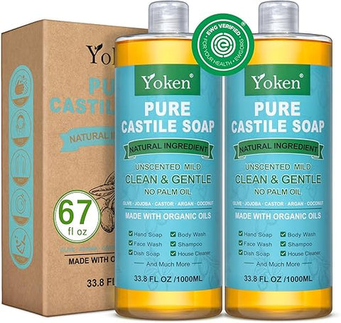 Sabonete Líquido Castela Puro Sem Perfume 2000 ml – Feito com Óleo Orgânico, Limpeza Eficiente - Yoken