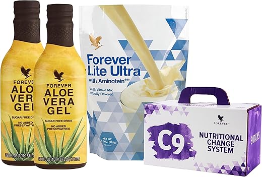 Forever Living Products - Forever Living – Kit de Limpeza Forever C9 Lite Ultra Vanilla com Gel de Aloe Vera, Proteína à Base de Plantas, Mistura Termogênica, Garcinia Cambogia – 100% Original