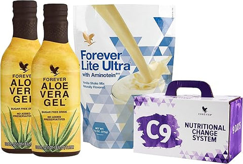 Forever Living Products - Forever Living – Kit de Limpeza Forever C9 Lite Ultra Vanilla com Gel de Aloe Vera, Proteína à Base de Plantas, Mistura Termogênica, Garcinia Cambogia – 100% Original