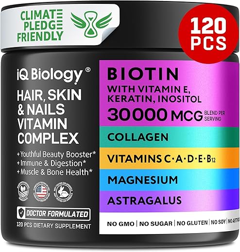 IQ BIOLOGY - Suplemento Capilar para Crescimento dos Cabelos com Astragalus e Biotina – Suplementos Capilares para Crescimento dos Cabelos