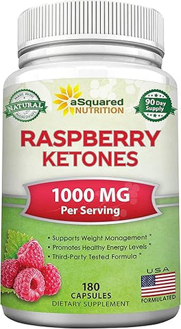 Cápsulas de Cetona de Framboesa Natural 1000mg-180 – Suplemento para Perda de Peso, Potência Máxima e Supressor de Apetite – Pó Premium para Saúde Magra – Marca aSquared Nutrition - aSquared Nutrition