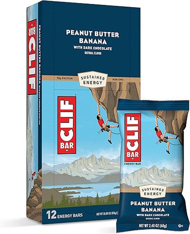 Clif Bar - Barras Energéticas CLIF – Manteiga de Amendoim Banana com Chocolate Amargo – Feitas com Aveia Orgânica – Alimento à Base de Plantas – Vegetariano – Kosher (Barras de Proteína de 2,4 Ounces, 12 Unidades) Embalagem