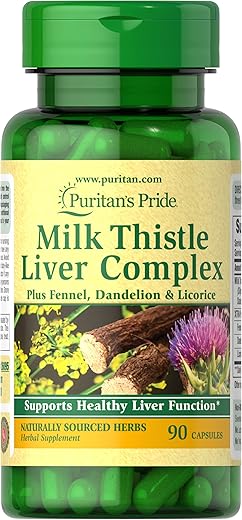 Puritan's Pride - Puritan’s Pride Complexo de Cardo de Leite para o Fígado, Suporta a Função Saudável do Fígado, 90 Comprimidos, Branco