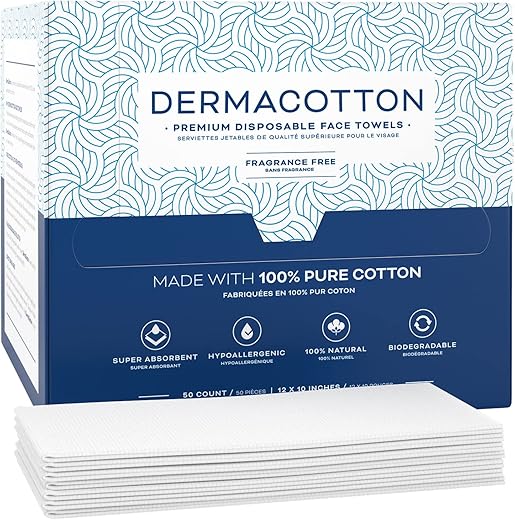 DERMACOTTON - Toalhas de Rosto Descartáveis 100% Algodão Biodegradáveis – Macias e Hipoalergênicas, para Remoção de Maquiagem e Todos os Tipos de Pele, Incluindo Sensíveis – 100 Toalhas Extra Grandes