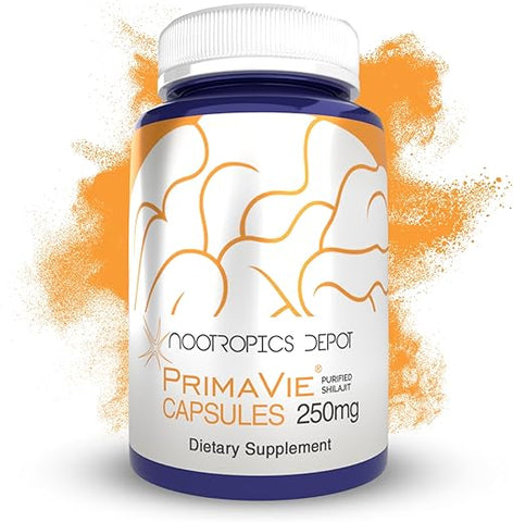 PrimaVie Shilajit Cápsulas | 250mg | 90 Unidades | Extrato Puro | Erva Ayurvédica | Suporta Função Mitocondrial Aumenta Resistência - Nootropics Depot