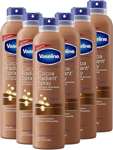 Vaseline Intensive Care Spray Hidratante para Pele Seca Radiante de Cacau Puro 100% – 6,5oz (Pack com 6)