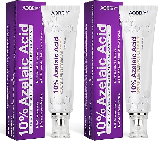 AOBBIY - Creme de Ácido Azelaico 10%: Tratamento para Acne – Cuidados para Pele Vermelha – Clareamento de Manchas – Prevenção de Espinhas – Melhora o Tom da Pele 1g (2 Unidades)