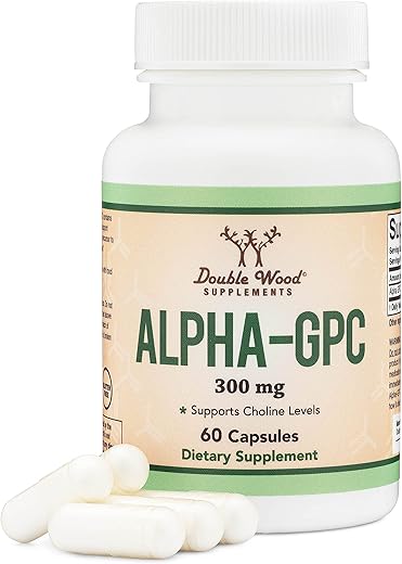 Double Wood Supplements - Alpha GPC Cápsulas de Colina – 60 Unidades, 600mg por Porção – Auxílio para Suporte Cerebral que Melhora o Foco, Memória, Motivação e Energia – (Fabricado nos EUA) Suplemento de Suporte Cerebral da Marca