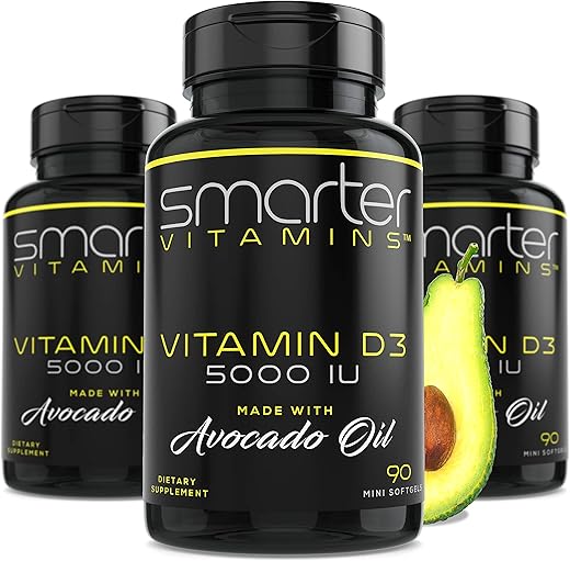 SmarterVitamins - (3 Pack) Smarter Vitamin D3 5000 IU em Óleo de Abacate 125mcg 270 Mini Cápsulas Softgels – Aumente sua saúde com a marca Smarter