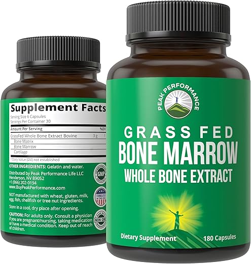 Extrato de Osso Inteiro de Medula Óssea – Suplemento em Cápsulas 180 Unidades Rico em Colágeno, Vitaminas e Aminoácidos. da Matriz Óssea, Medula Óssea - Peak Performance