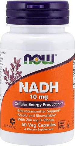 NOW Foods - NADH com Ribose, 10 mg, 60 Vcaps por Now Foods (Pacote com 3) – Energia e Saúde