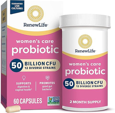 Cápsulas Probióticas para Mulheres, 50 Bilhões de UFC Garantidos, Equilíbrio de pH, Saúde Vaginal, Urinária, Digestiva e Imunológica, L. Rhamnosus GG, Livre de Laticínios e Soja - Renew Life