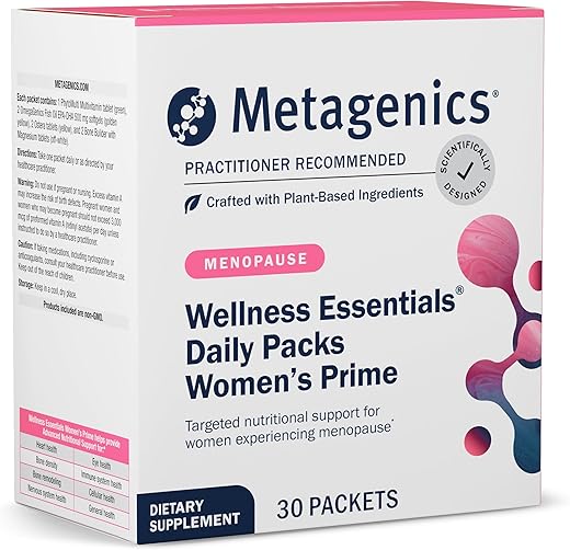 Wellness Essentials Prime Mulheres – Suporte para Menopausa – Pacotes Diários de Multivitaminas – Vitaminas para Mulheres – Suporte para Densidade Óssea – Ácidos Graxos Ômega-3 – Não-OGM - Metagenics
