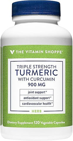 The Vitamin Shoppe - Vitamin Shoppe Triple Strength Turmeric with Curcumin 900mg – Suporte para Mobilidade Articular, Benefícios Antioxidantes – 900mg de Curcumina