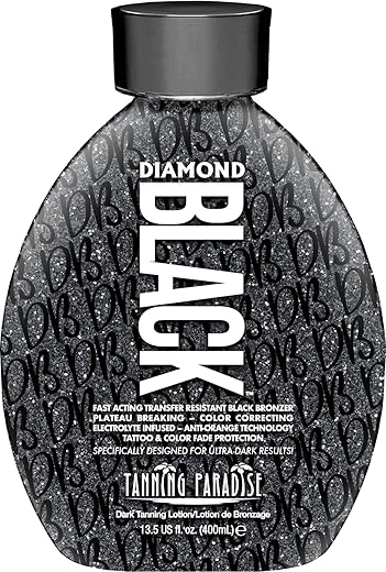 TANNING PARADISE - Tanning Paradise Diamond Black – Loção Bronzeadora para Cama de Bronzeamento – 400ml – Resistente à Transferência – Bronzeado Dourado – CC Cream