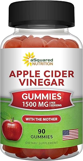 Gomas de Vinagre de Maçã aSquared Nutrition – 1500mg com A Mãe – 90 Gomas de Vinagre de Maçã com Vitamina B6