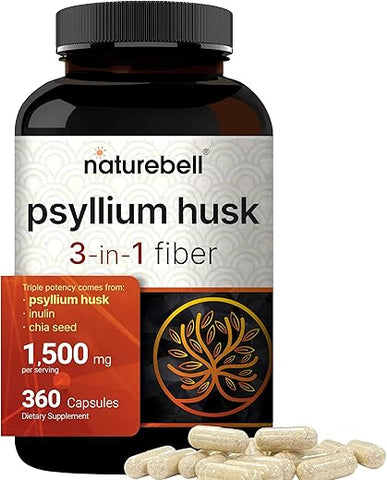 Cápsulas de Casca de Psyllium 1500mg Por Porção, 360 Unidades, com Inulina – Compre Agora! - NatureBell