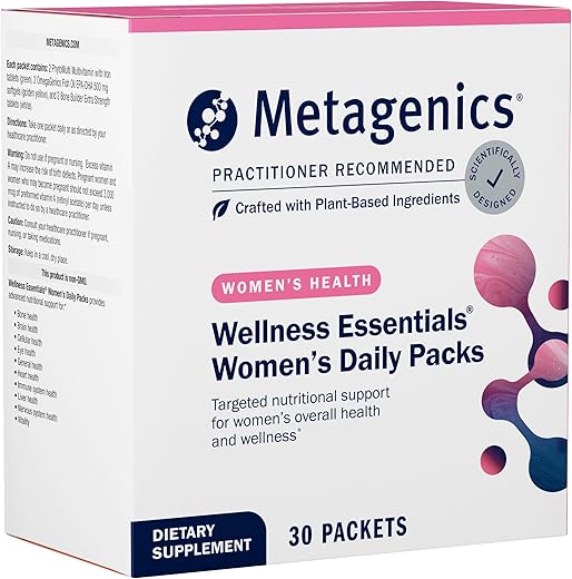 Wellness Essentials Mulheres – Pacotes Diários de Multivitaminas – Vitaminas para Mulheres – Suporte à Densidade Óssea* – Ácidos Graxos Ômega-3 – Não-OGM - Metagenics