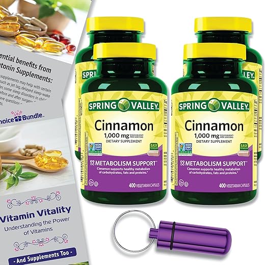 ChoiceBundle - Spring Valley Cápsulas Vegetarianas de Canela 1000mg, 400 unid. 4pk Bundle Escolha (1600 Total) Guia “Vitalidade Vitamínica