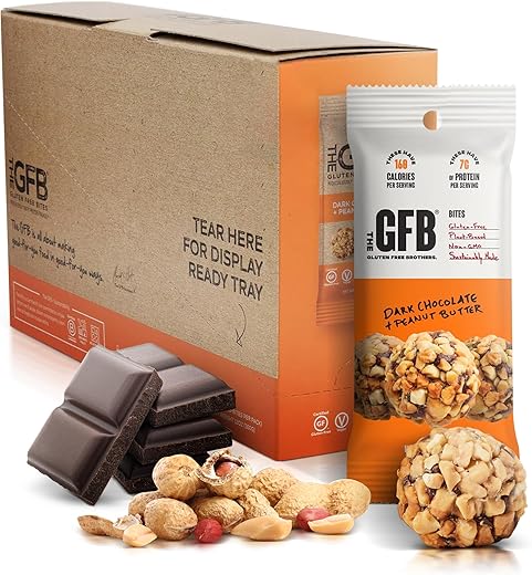 The GFB - Irmãos Sem Glúten – Bolinhas de Proteína de Chocolate Amargo com Manteiga de Amendoim – Sem Glúten, Sem Soja, Vegano – Bolinhas Energéticas de Proteína à Base de Plantas, 34g (10 unidades)