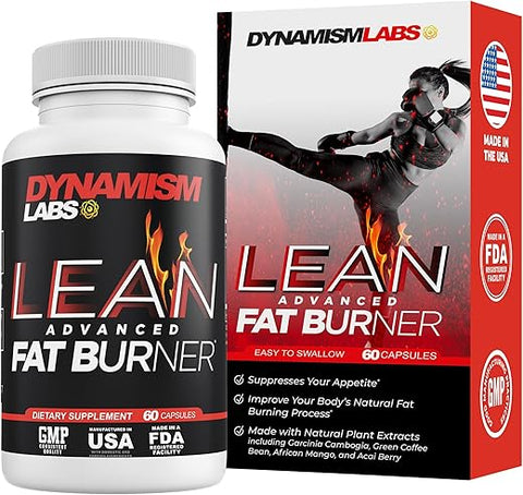 MANTFUP - Dynamism Labs Lean Advanced Fat Burner | Extrato de Garcinia Cambogia, Extrato de Chá Verde, Cetona de Framboesa | Fabricado nos EUA (60 Comprimidos)