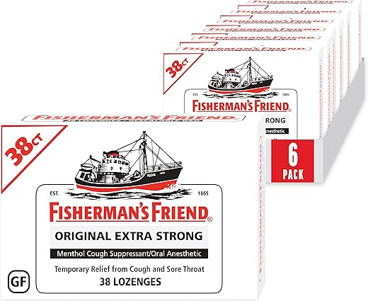 Fisherman's Friend - Fisherman’s Friend Pastilhas para Tosse, Supressor de Tosse e Pastilhas para Dor de Garganta, Original Extra Forte, 10mg de Mentol, 228 Pastilhas (6 Pacotes de 38)