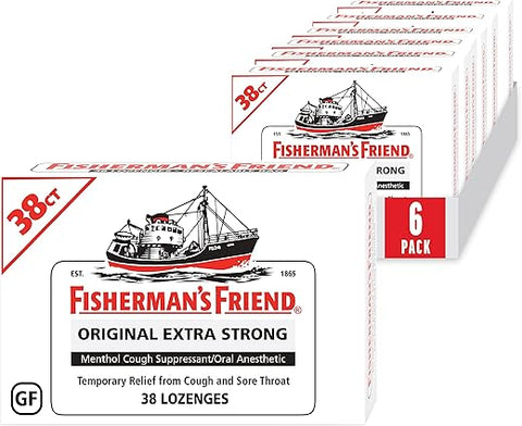 Fisherman's Friend - Fisherman’s Friend Pastilhas para Tosse, Supressor de Tosse e Pastilhas para Dor de Garganta, Original Extra Forte, 10mg de Mentol, 228 Pastilhas (6 Pacotes de 38)