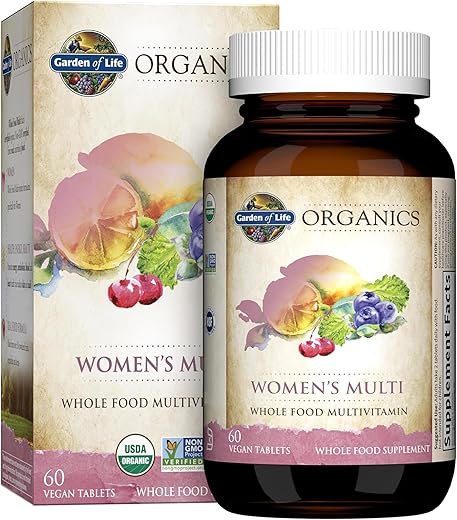 Organics – Multivitamínico Orgânico para Mulheres com Vitamina C, D, Ácido Fólico, B6, B12, Biotina, Ferro – Vitaminas Veganas de Alimentos Integrais para Mulheres, Energia, Pele, Unhas – 100% Natural - Garden of Life