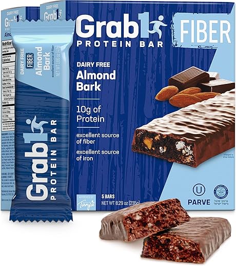 GRAB1 - Grab1 Barras de Proteína Sem Laticínios “Alta Fibra” | 9g de Fibra | 10g de Proteína | Sabor Amêndoa (2 Pacotes – 10 Barras) | Controla a Fome | Baixa Caloria | Menor Carboidrato Líquido
