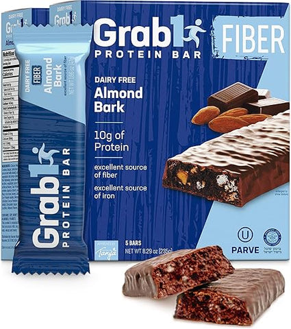 GRAB1 - Grab1 Barras de Proteína Sem Laticínios “Alta Fibra” | 9g de Fibra | 10g de Proteína | Sabor Amêndoa (2 Pacotes – 10 Barras) | Controla a Fome | Baixa Caloria | Menor Carboidrato Líquido