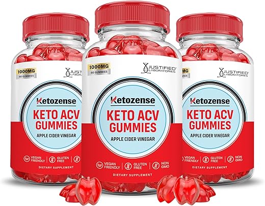 Justified Laboratories - (3 Pacotes) Gomas Ketozense Keto ACV Fórmula Avançada 1000MG Ketozene Gomas Keto Vinagre de Maçã Ketozens Formuladas com Romã e Beterraba em Pó B12 Vegano Não GMO