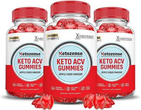 Justified Laboratories - (3 Pacotes) Gomas Ketozense Keto ACV Fórmula Avançada 1000MG Ketozene Gomas Keto Vinagre de Maçã Ketozens Formuladas com Romã e Beterraba em Pó B12 Vegano Não GMO