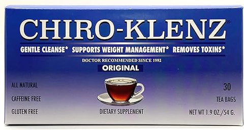 CHIRO-KLENZ - Chiro-Klenz Detox Tea – Chá Natural para Limpeza do Cólon, Alívio de Inchaço para Mulheres e Homens/Sem Açúcar, Cafeína ou Glúten