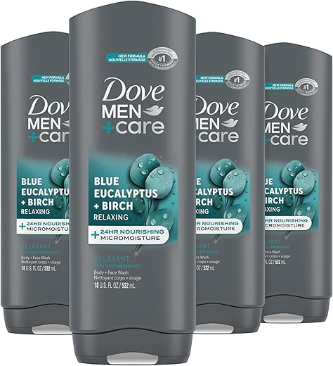 DOVE MEN + CARE - DOVE MEN CARE Sabonete Líquido para o Corpo Eucalipto Azul e Bétula 4 Unidades Hidratação Micromoisture, Limpeza Eficiente e Nutrição da Pele, 532 ml