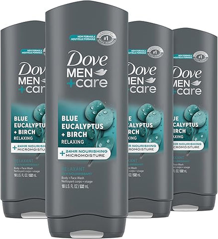 DOVE MEN + CARE - DOVE MEN CARE Sabonete Líquido para o Corpo Eucalipto Azul e Bétula 4 Unidades Hidratação Micromoisture, Limpeza Eficiente e Nutrição da Pele, 532 ml