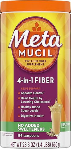 Fiber: Pó sem açúcar, 4 em 1, suplemento de fibra de psyllium, bebida sem sabor, 114 porções (Embalagem pode variar) - Metamucil
