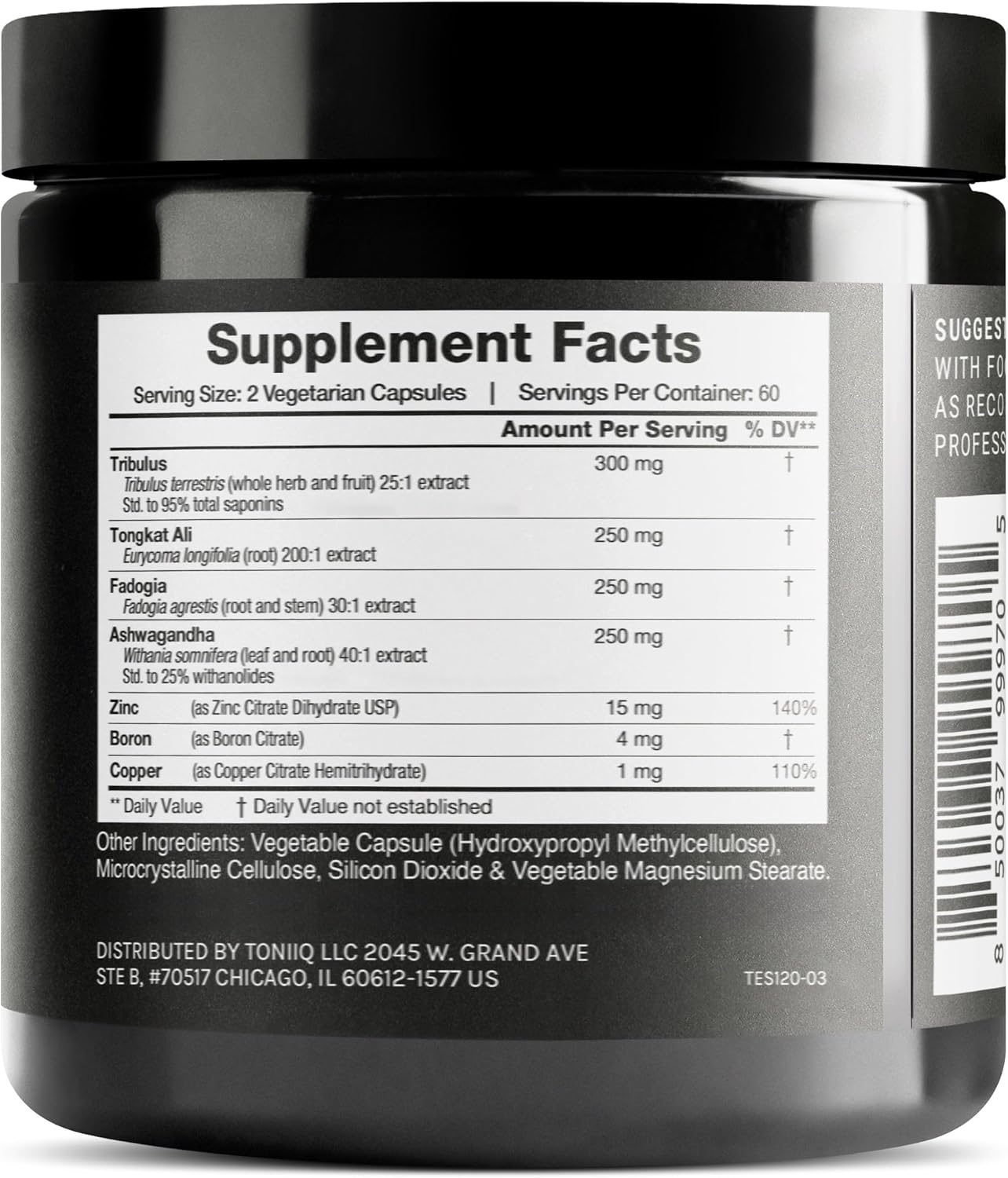 Elite T Formula - Ultra High Potency 200:1 Tongkat Ali, 30:1 Fadogia & 25% Withanolides Ashwagandha - Tribulus with 95% Saponins, Zinc, Boron & Copper - Third-Party Lab Tested - 120 Capsules